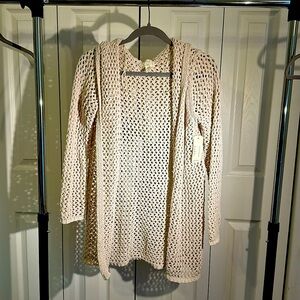 Long knit hooded cardigan. Beige. New with tags. XS.